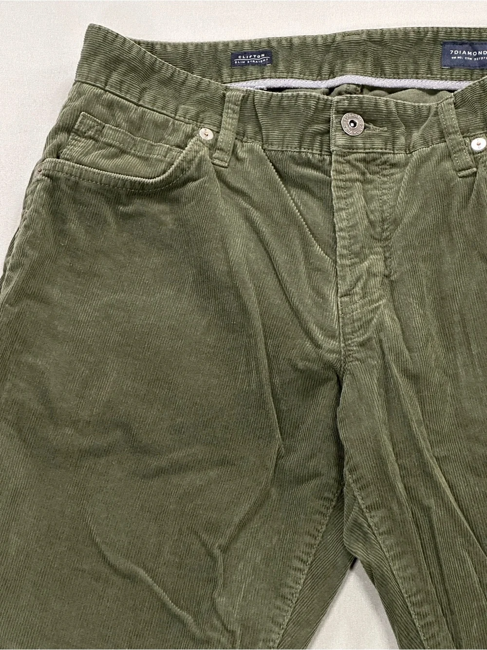 7 Diamonds Clifton Slim Straight, Olive Green Corduroy - Mens 30x30